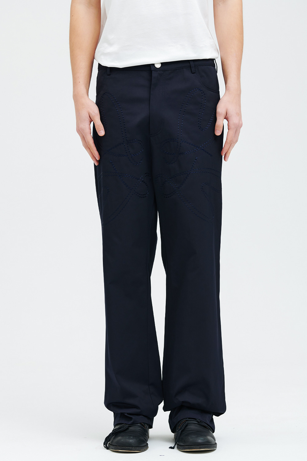 Pansy Lettering Pants-Navy